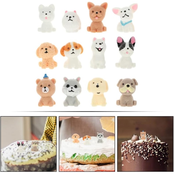 12st Minivalpprydnad Hunddekorationer Prydnadsföremål Hundfest Favoriter Presenter Muffinsprydnader Tiny Animal Figurine Micro Kids Present Mini Hund