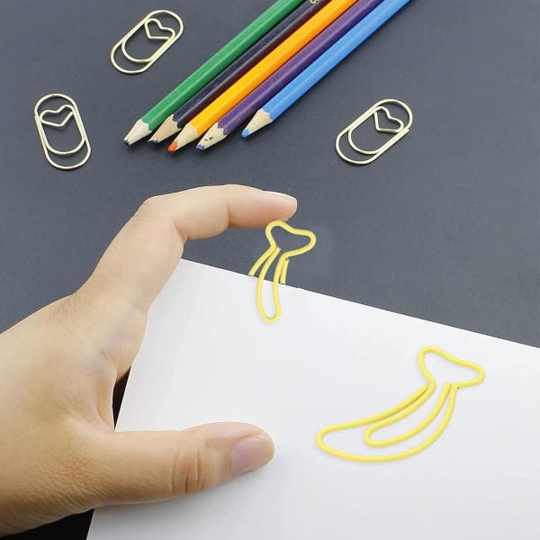 100 st pappersklämmor Bärbar Mini söt bananform rostskyddad galvaniserad metall gem för kontorsdokumentfilorganisation skola