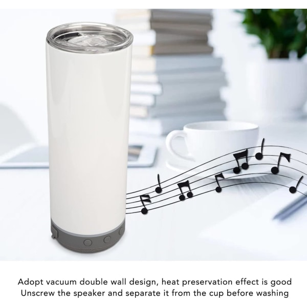 Tumlare med Bluetooth högtalare, 20 ounce avtagbar musikhögtalare i rostfritt stål Tumbler Cup med LED-ljus och lock (vit)