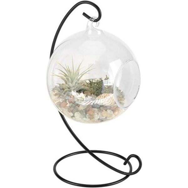 Skrivbordshängande akvarium, vas i klarglas med 9-tums displaystativ i metall, Creative Aquarium hängande glasterrarium för hemmakontorsdekoration