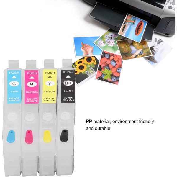 Bläckpatron, 4 färger noggrann klämutgång Återanvändbar PP-skal bläckpåfyllningslåda för fotodokumentutskrift (T1631/T1632/T1633/T1634)