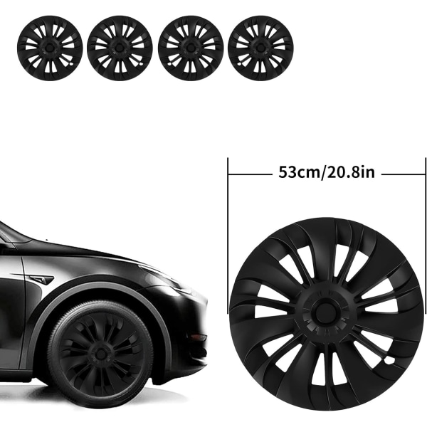 Hjullister, hjultrimningar 19 tums set med 4 navkapslar Symmetrisk design Cap för Tesla Model Y 2020-2023 (mattsvart)