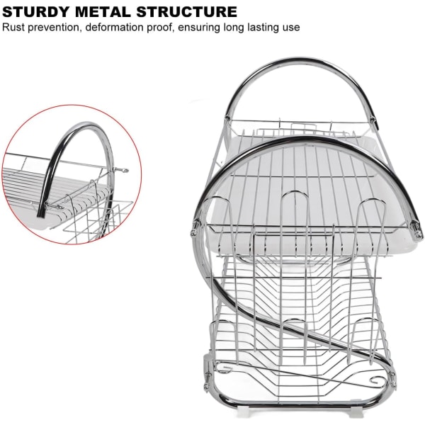 Diskställ, 2-vånings skål Diskavlopp, Snygg organisation Rostskydd Torkställ för kök, för köksbänk, kopp, glas, skärbräda