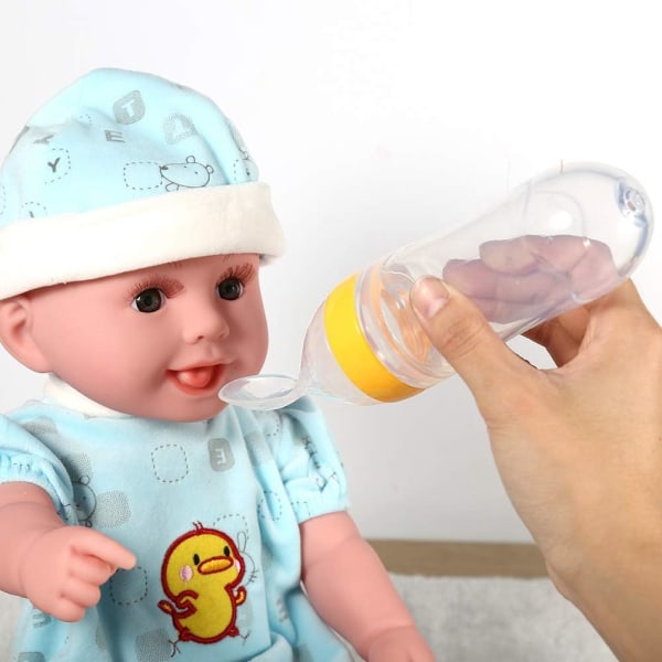Baby Silikon Nappflaska Pp 90 Ml Silikon Baby Nappflaska med sked Färsk mat Spannmålspressmatare (Gul) (Gul)