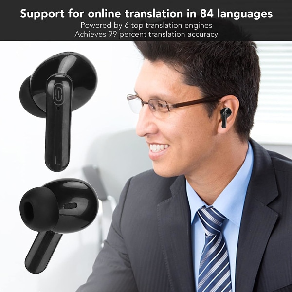 Språköversättarenhet, språköversättare hörlurar, flerfunktionsöversättningsenhet för 84 språk för lärande på affärsresor (svart)