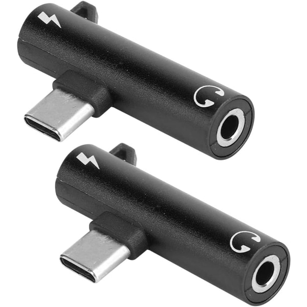 USB C till miniuttag 2 i 1 typ C för ljudadapter Aluminiumlegering 2 st 2 i 1 typc till 3,5 mm Assist för ljudkabel Laddare Headsetdistributör