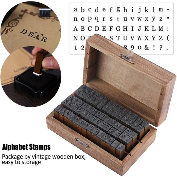 Brevstämplar och bläck Timbri Lettere 70st Vintage Wood Alfabet Bokstav gummistämplar Stämplar Liten trälåda