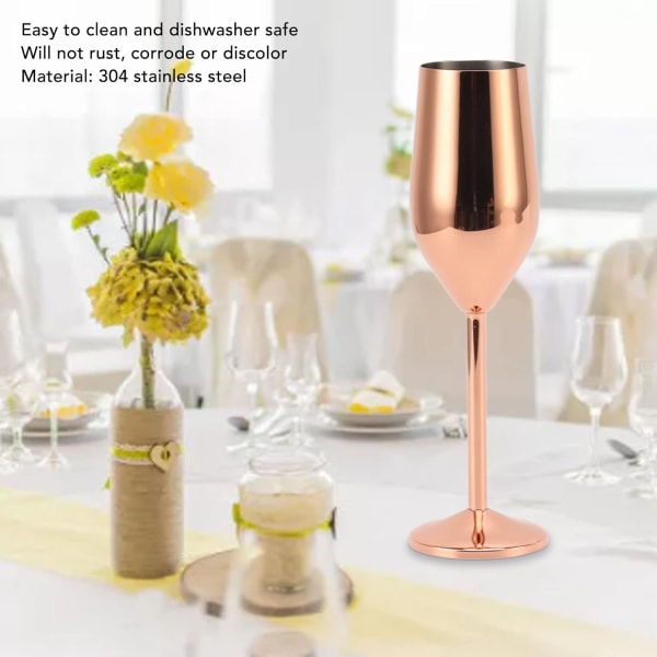 Champagneflöjter i rosa guld, Champagneglas i rostfritt stål Kopparpläterat glas Champagneflöjt till bröllopsfest