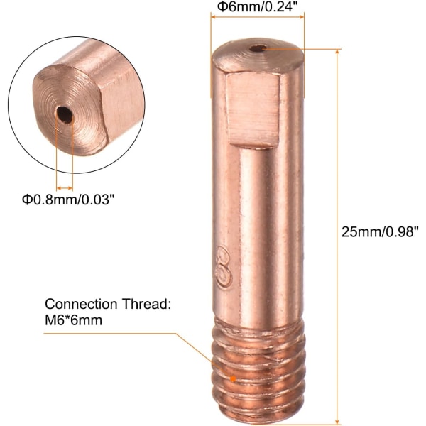 20 stycken tyst med 0,03 "faktureringsdiameter M6 kopparkontaktmunstycke för MIG 15AK SWILD? Brenner