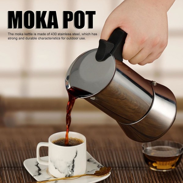 Moka Pot, Mokapot, Moca Pot, rostfritt stål, bärbar kaffebryggare, induktionshäll, måttlig kapacitet, för utomhusbruk, resor, camping (6