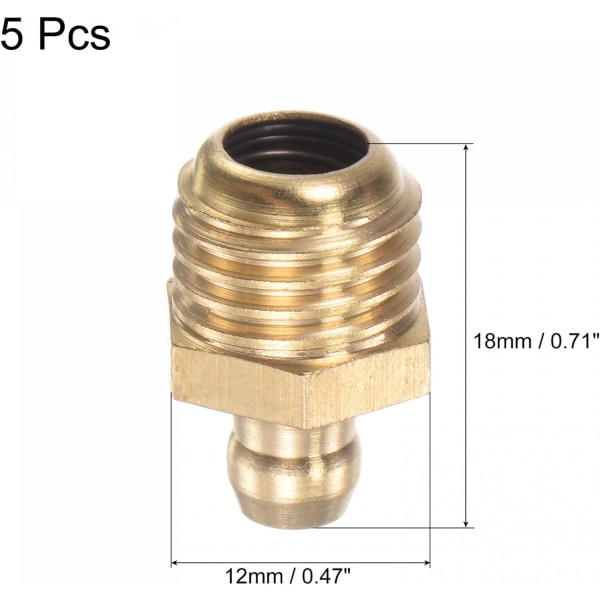 5Stk smörjnippel i mässing M12x1,5 mm hydraulisk smörjnippel