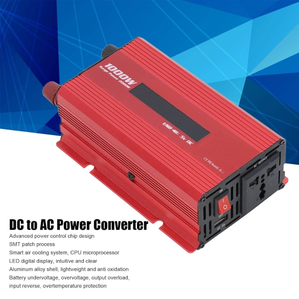 DC12V- power , batteriväxelriktare i aluminiumlegering med klämma för power (DC12V till AC110V)