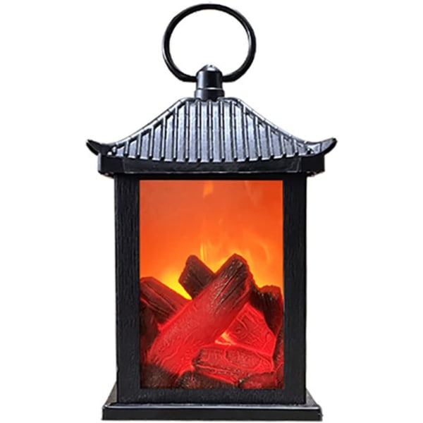 Öppen spislykta, dekorativ lykta i vintage Batteridriven, hängande eldstadslampa Led Flame Log Effect för inomhus/utomhus, M