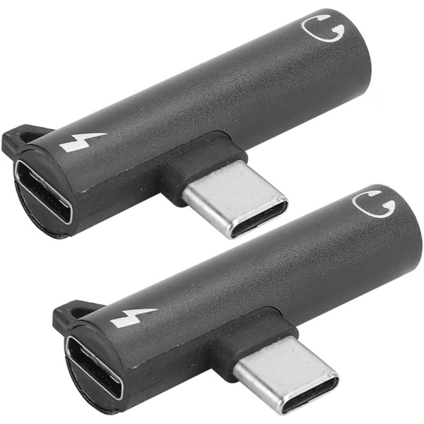 USB C till miniuttag 2 i 1 typ C för ljudadapter Aluminiumlegering 2 st 2 i 1 typc till 3,5 mm Assist för ljudkabel Laddare Headsetdistributör