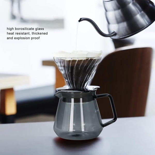 Handkaffekanna, kaffekanna högt borosilikatglas galvaniserat grått Utmärkt utförande för kök (300 ml)