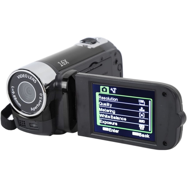 Handhållen videokamera, videokamera för barn 1080P 16MP DV-kamera 2,7 tum TFT roterbar skärm 16x digital zoom videokamera med USB kabel (svart)