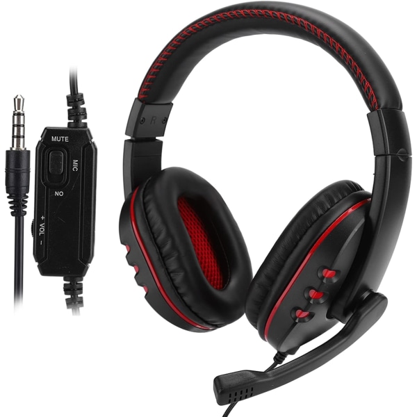 Portableo och videohuvudmonterade datorspelhörlurar Headset Högpresterande för PS4-tillbehör (svart och röd bar metall)