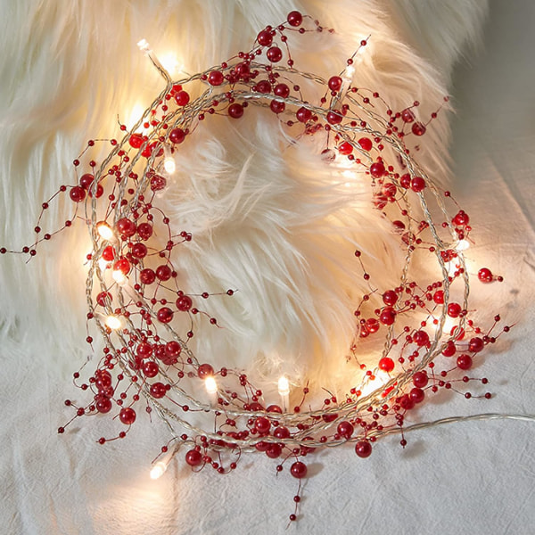 Christmas Lamp String 20 LED Red Berry Beaded Garland Lights, 6,5ft Christmas LED String Lights Batteridriven för öppen spis inomhus