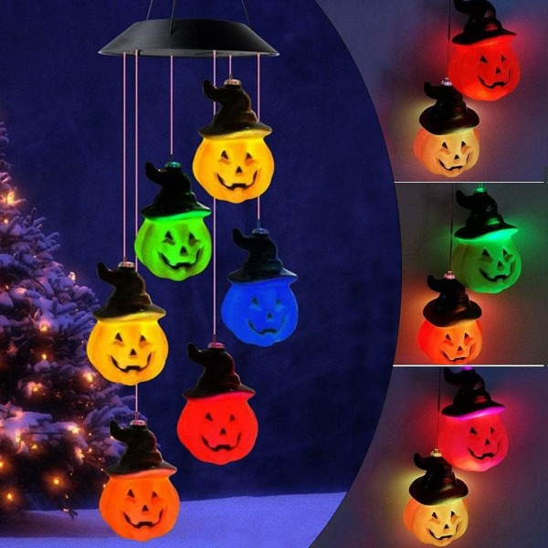 Wind Chime Halloween pumpa LED-ljus Soldriven pumpa LED String Light Pumpa Decor Mobile Light LED pumpa Light för inomhusbruk