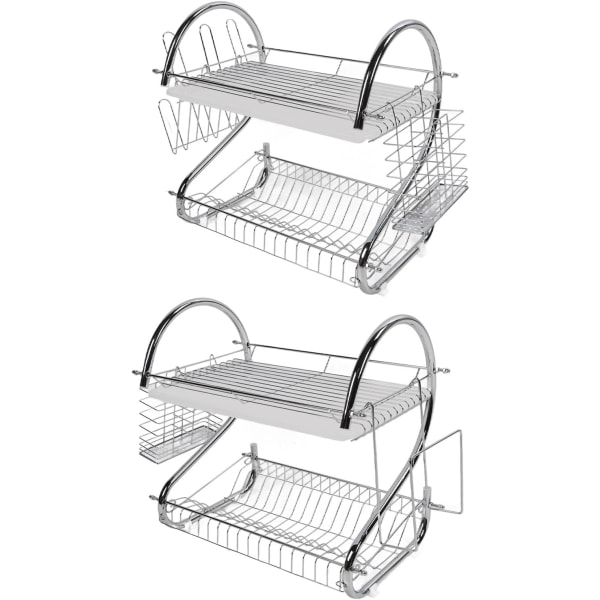 Diskställ, 2-vånings skål Diskavlopp, Snygg organisation Rostskydd Torkställ för kök, för köksbänk, kopp, glas, skärbräda