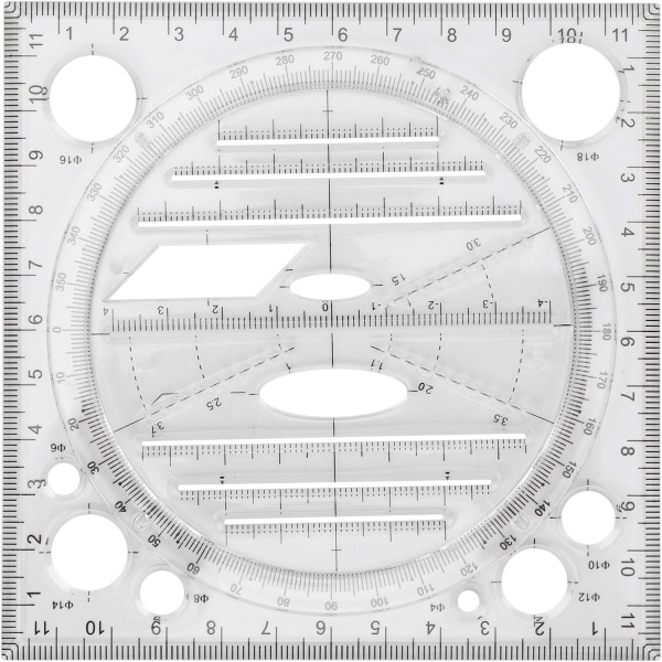 Multifunktionell ritlinjal, vinkel- och cirkelmakare Ritning Geometrisk ritmall Mätlinjal Multifunktionsritverktyg för kontor