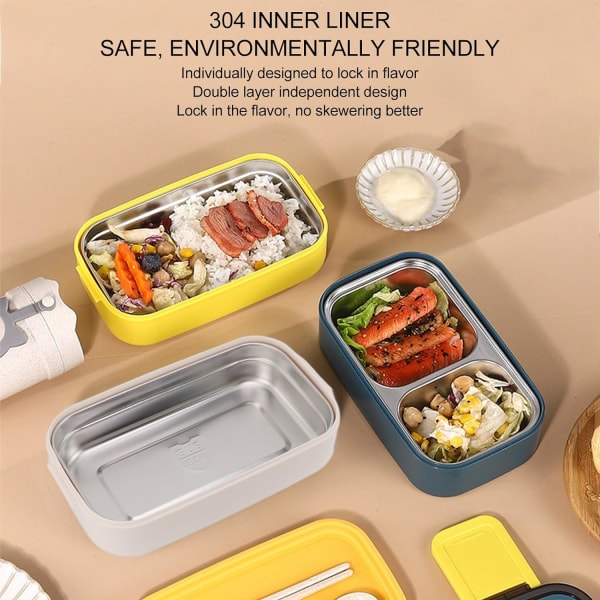 Lunchlåda, 700 ml Lunchlåda, Bento-lådor med separata fack, bärbar, rostfritt stål, mikrovågsugn, Bento-låda för skola, kontor,