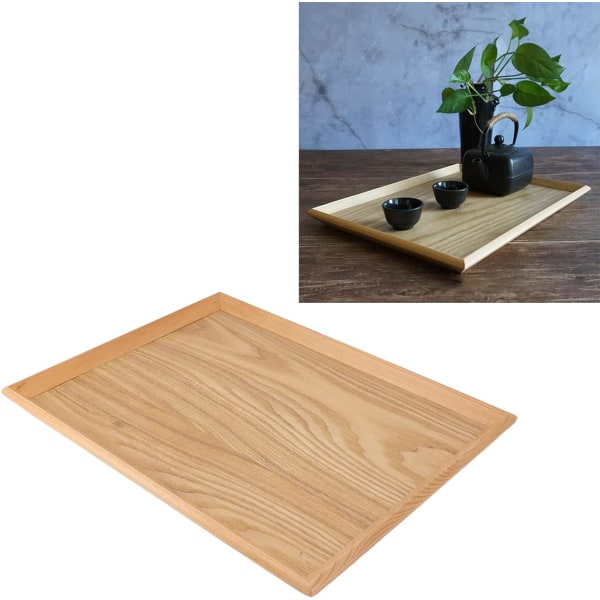 Rektangel träbricka Multifunktionell serveringsbricka för fruktmatpizzasamling utomhus (40 X 30,5 cm)