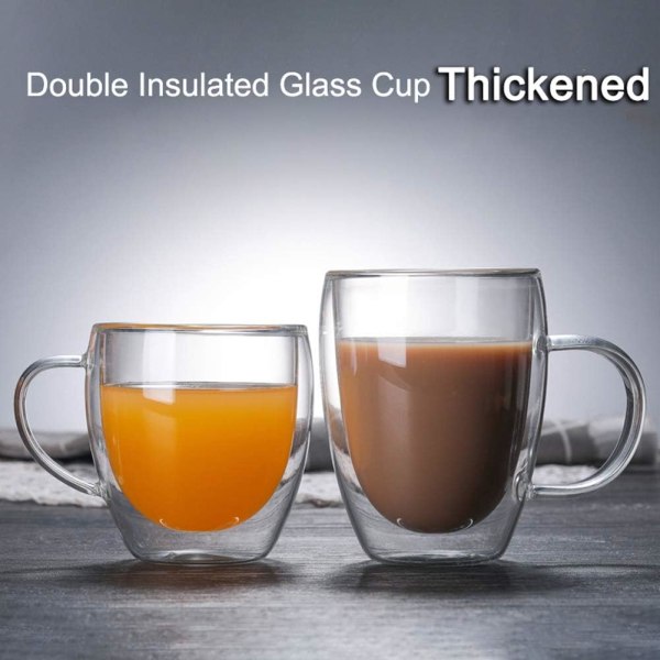 Genomskinlig kaffekopp med handtag Dubbelväggiga kaffemuggar Set med 2, isoleringsglas Tekopp Creative Gift Mjölkglasögon, perfekt för