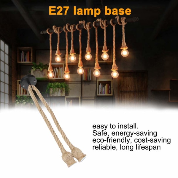 Vintage trådhängande repljussats med takfäste Khaki E27 lampfot 1M hamparep Elektrisk tråd DIY-hängande dekorativ glödlampa med 6 hållare