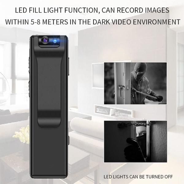 Mini Pocket Video Recorder 1080P HD vidvinkel nattseende magnetisk absorption Bärbar kamera med 90 graders rotationslins för hem och kontor