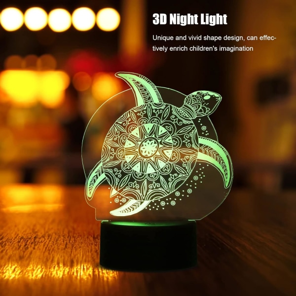 Nattlampor, LED-nattlampor, bredvid lampa, bordslampa Havssköldpadda 3D-ljus 7 färger Touch Changing LED Nattlampa Akryl USB driven