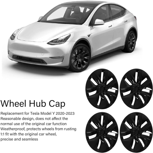 Hjullister, hjullister 19 tums set med 4 navkapslar Snygga hållbara, slitstarka 19 tums navkapslar ersättning för Tesla Model Y 2020-2023