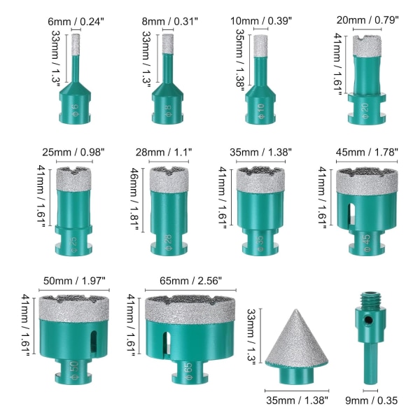 10- set diamantkärnborrset 6/10/25/25/45/50/65mm diamanthål? Gen set för kakel, porslin, keramik, marmor