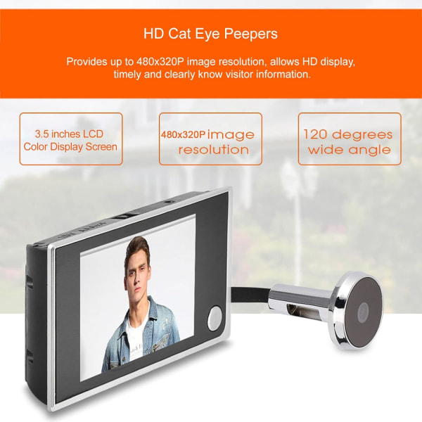 Dörr titthålskamera Hd utomhus elektronisk titthål Cat Eye Viewer 3.5In inomhus LCD färgskärm visuell 120° titthålskamera för lägenhetsdörr hem