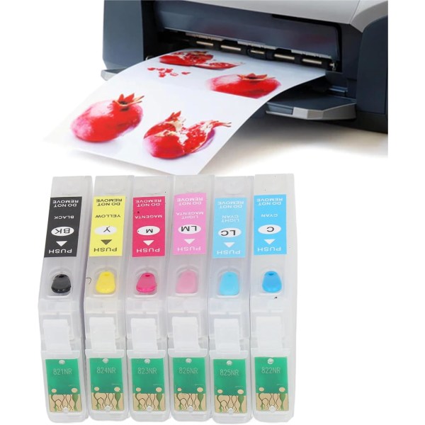 Bläckpatron läckagesäker skrivarpåfyllning 6 färger Hög noggrannhet med permanent chip för utskrift av fotodokument