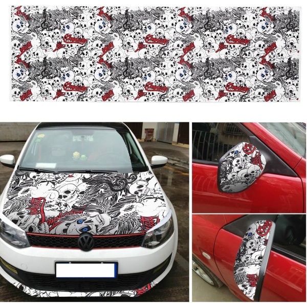 50 * 150 cm Auto Car Cartoon Skull Graffiti Bomb Sticker Wrap Sheet Roll Dekaler Film