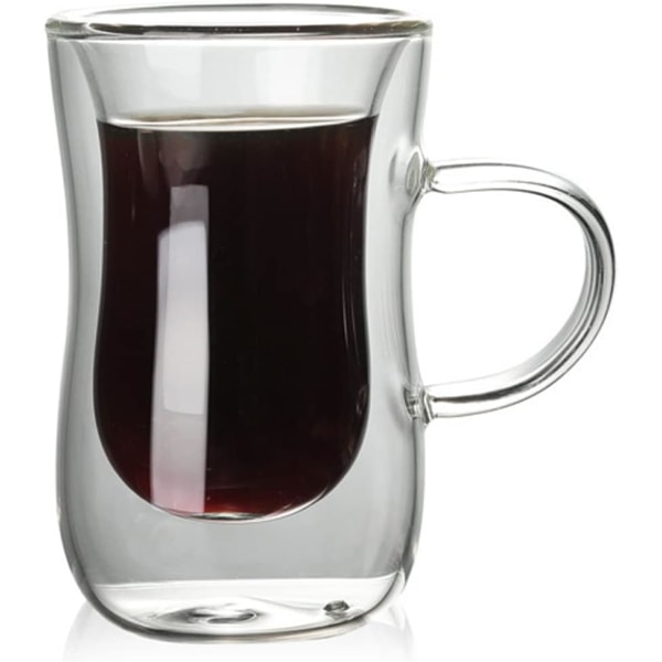 2-pack klar kaffekopp, dubbelväggig glaskaffemugg, 80 ml, perfekt för cappuccino, latte, espresso, dryck, mikrovågssäker (med