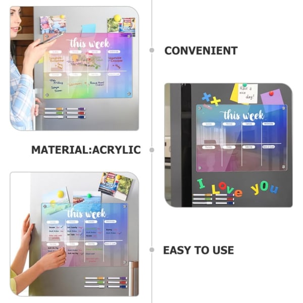 1 set genomskinlig akryl magnetisk kalender Färgglad torrradering whiteboards Månadskalender torrraderingstavla Kylskåp Kalenderplanerare Memo Board för