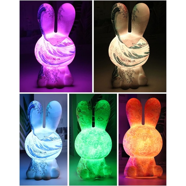 Nattlampa för barn, söt kaninlampa Nattlampa 16 färger Föränderliga LED-belysningsljus med fjärrkontrolldekor, Coola grejer Presenter, D