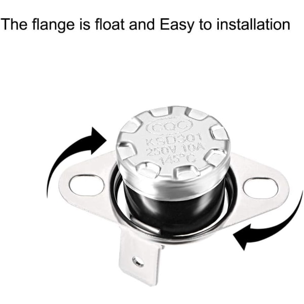 KSD301 Termostat 145 ° C / 293 ° F 10A NC Set in snäppskivan temperaturbrytare för mikrovågsugn, ugn, kaffemaskin 2 st