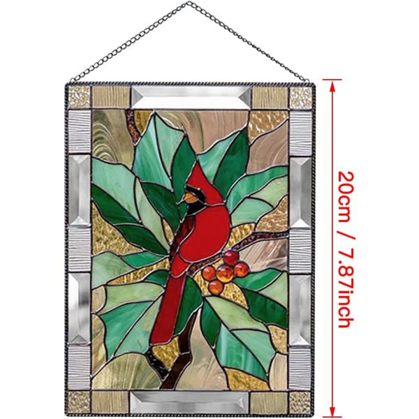 Cardinal Bird Fönsterupphängningar i målat glas, fönsterpaneldekorationer med kedja, fågelsolfångare för hemvägg och trädgårdsdekor fågelälskare, 5