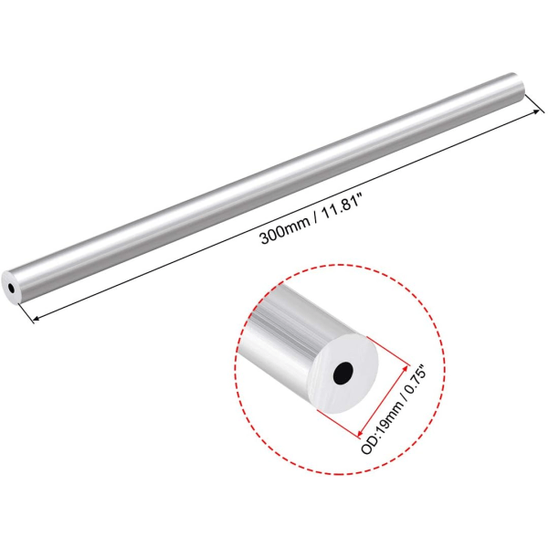 Sömlöst rakt aluminiumrör runt rör 300 mm LGE 19 mm au? Änddiameter 5,2-16 mm invändigt.