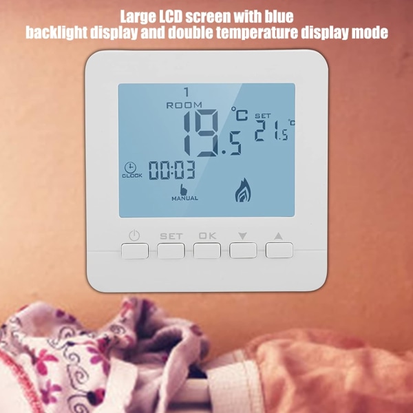 Smart digital termostat programmerbar LCD-display temperaturkontroll för bekvämt hem, barnlåsskydd, dataminne