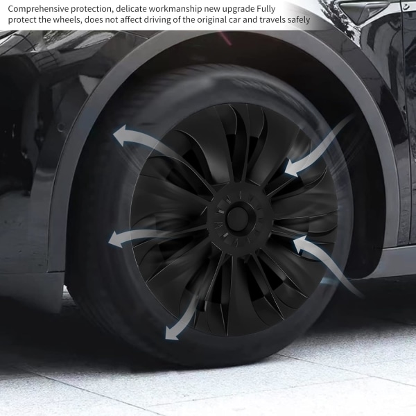 Hjullister, hjultrimningar 19 tums set med 4 navkapslar Symmetrisk design Cap för Tesla Model Y 2020-2023 (mattsvart)