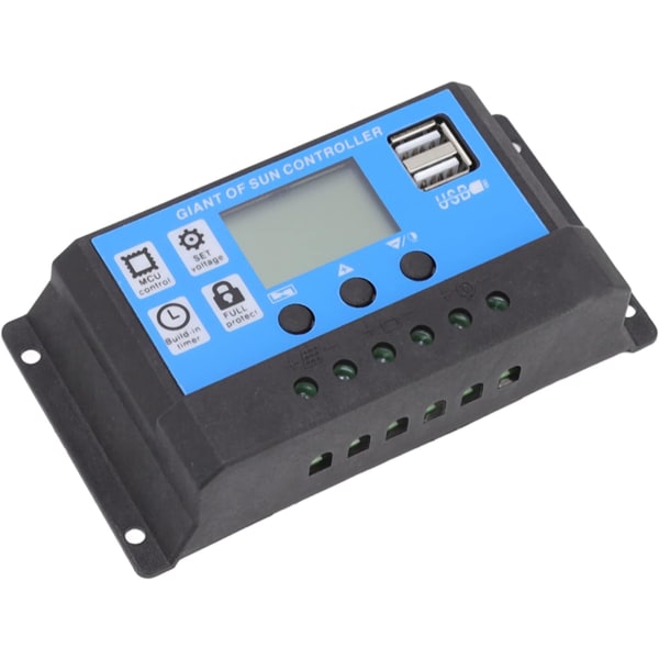 Solar Charger Controller 12V/24V LCD Charge Controller Spänningsdisplay LCD Dubbel USB Solpanel Batteriregulator Temperaturdisplay Autojustering