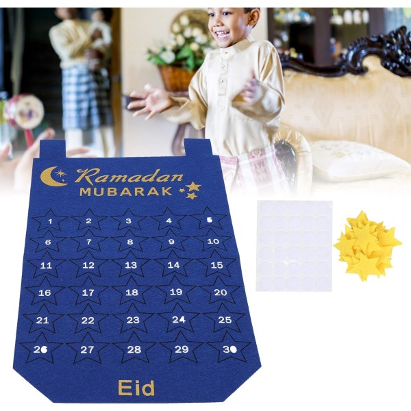 Eid Mubarak adventskalender Hängande tyg Nedräkningsdatum Visning Ramadan dekoration (blå)