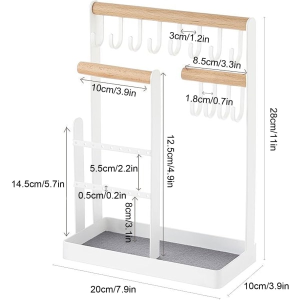 Smycken Organizer Stativ, Halsband Organizer Hållare Smycken Tower Display Rack Örhänge Display Towers för halsband och armband Watch(Vit)