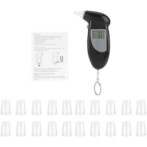 Alkoholtestare, alkotestare för att testa alkohol, digital LCD-skärm alkoholalkoholtestare Bärbar nyckelring utandningsanalysator (20st)