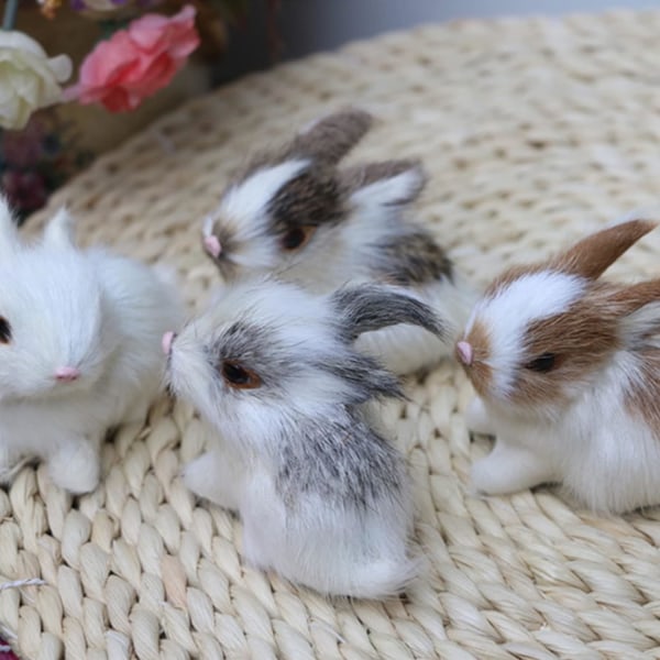 Paket med 4 Realistiska påskharar verklighetstrogna minikaniner, miniatyr kaniner Figurer Simulering Bondgårdsdjur Minimodell Semesterdekor