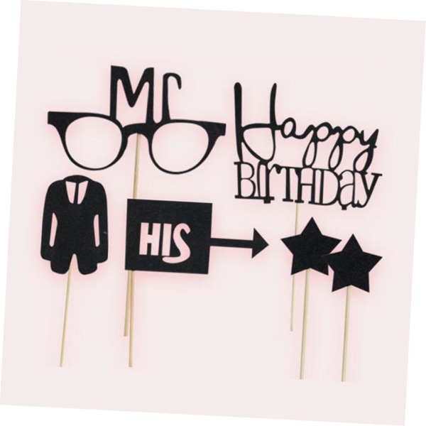 36st Födelsedagstårta Topper Glasögon Svarta Glasögon Cupcake Topper Födelsedagstårta set Bambu kostym